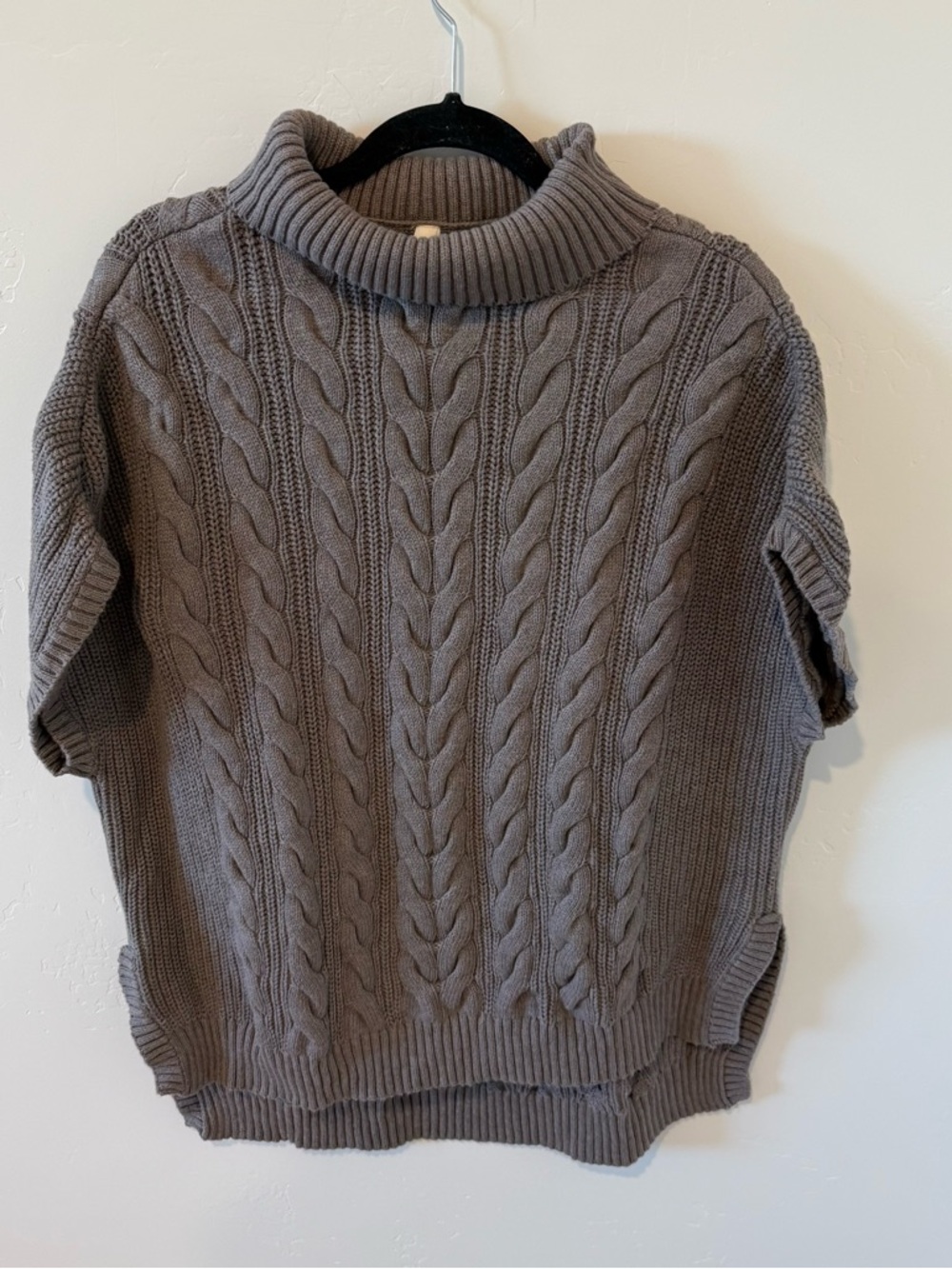Pact Cable Knit Short-Sleeve Turtleneck Sweater Taupe Womens Plus Size XL Cotton